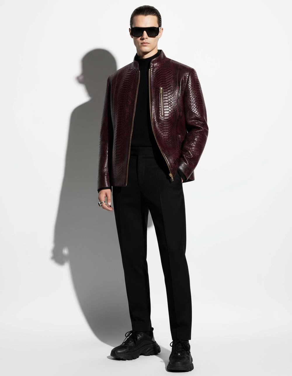 Bordeaux Python Leather Burgundy Exotic Snake Skin Men's Luxury Bespoke Jacket