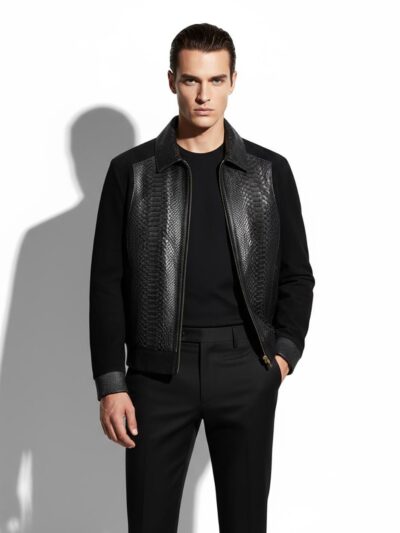 Men's Handmade Python Leather Suede Jacket