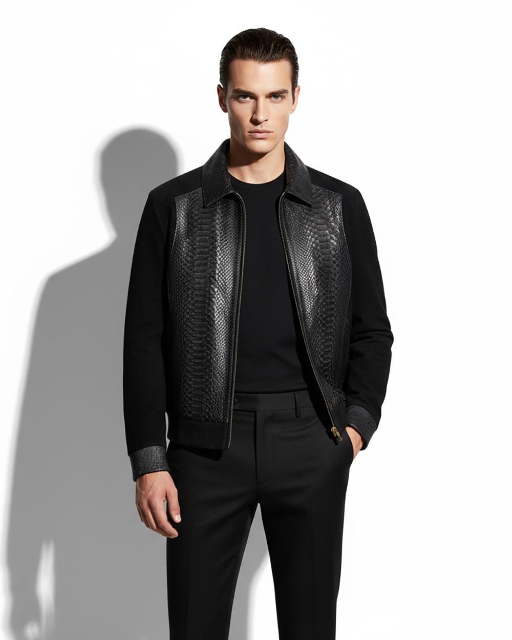 Men's Handmade Python Leather Suede Jacket