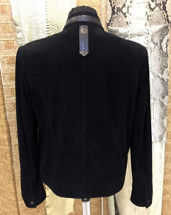 Genuine Python Leather Trim Suede Black Men's Bespoke Jacket