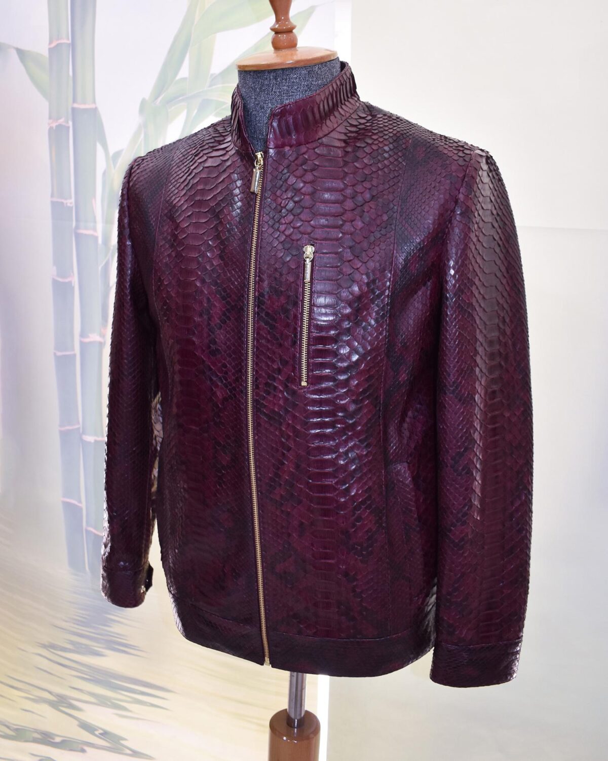 Bordeaux Python Leather Burgundy Exotic Snake Skin Men's Luxury Bespoke Jacket