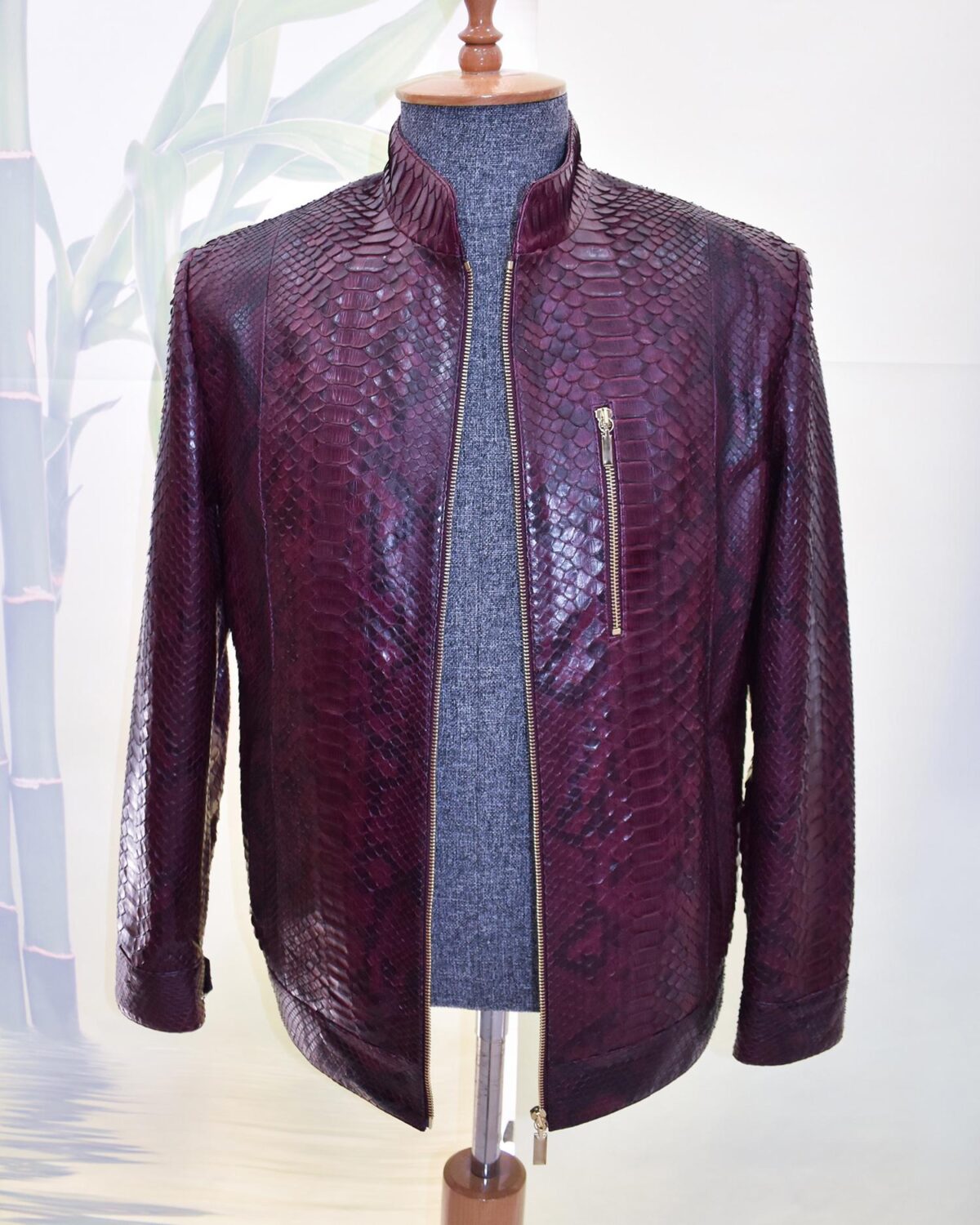 Bordeaux Python Leather Burgundy Exotic Snake Skin Men's Luxury Bespoke Jacket