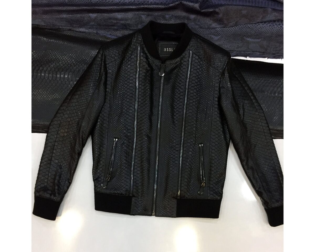 Men's Genuine Python Leather Made To Measure Handmade Black Bomber Jacket