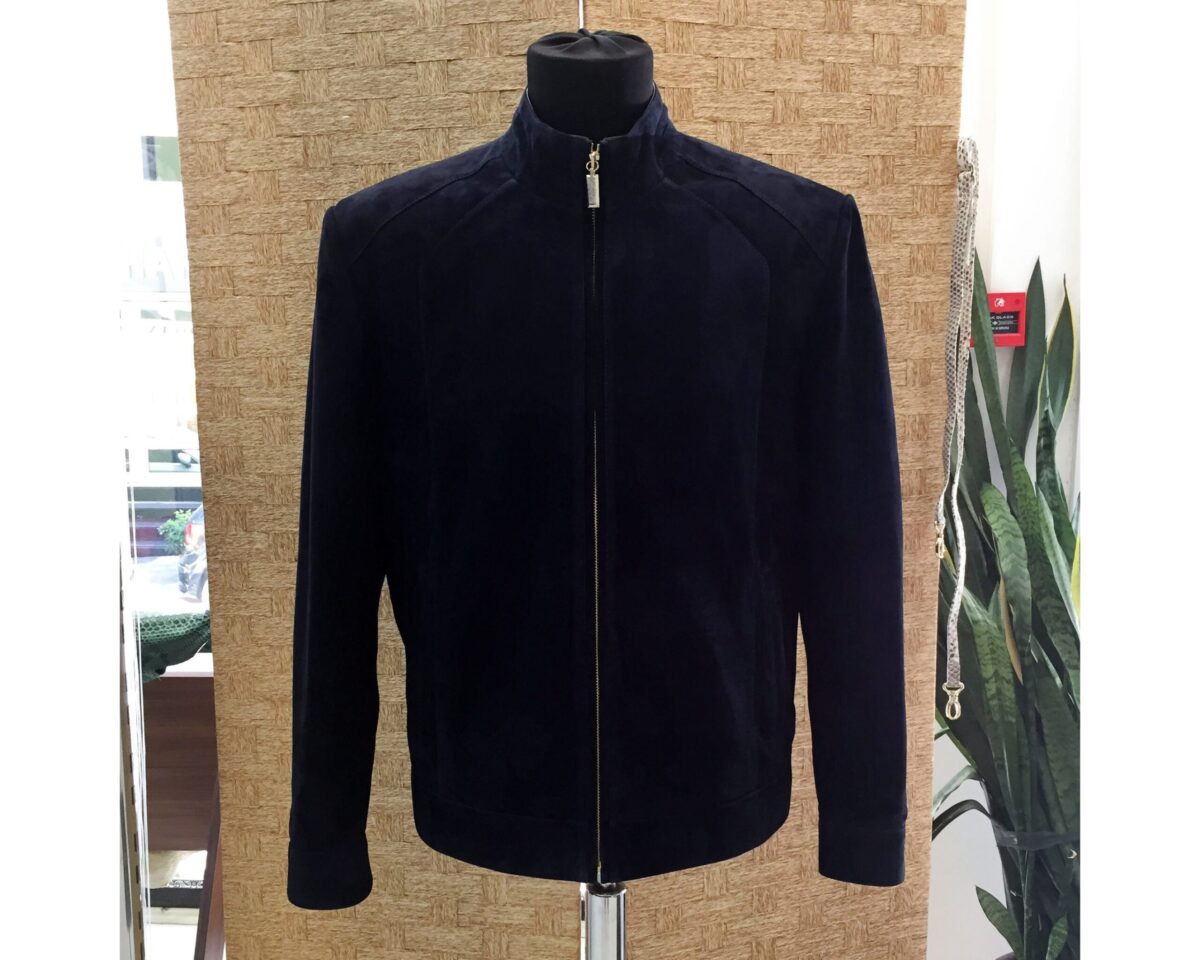 Metis Suede Genuine Leather Men's Luxury Navy Blue Bespoke Jacket