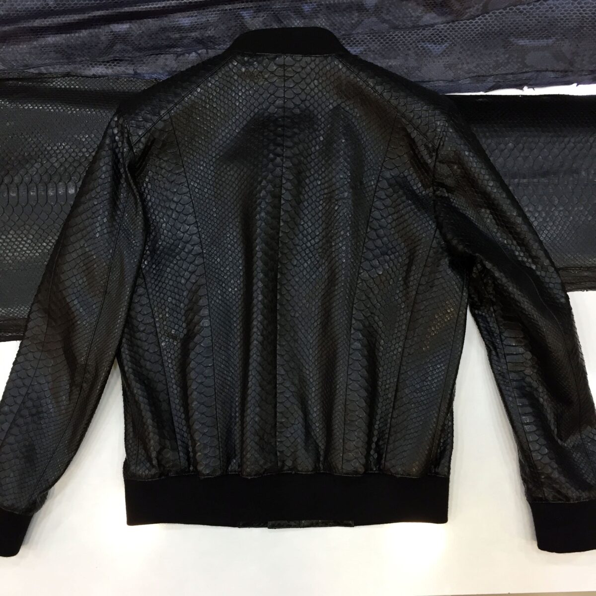 Men's Genuine Python Leather Made To Measure Handmade Black Bomber Jacket