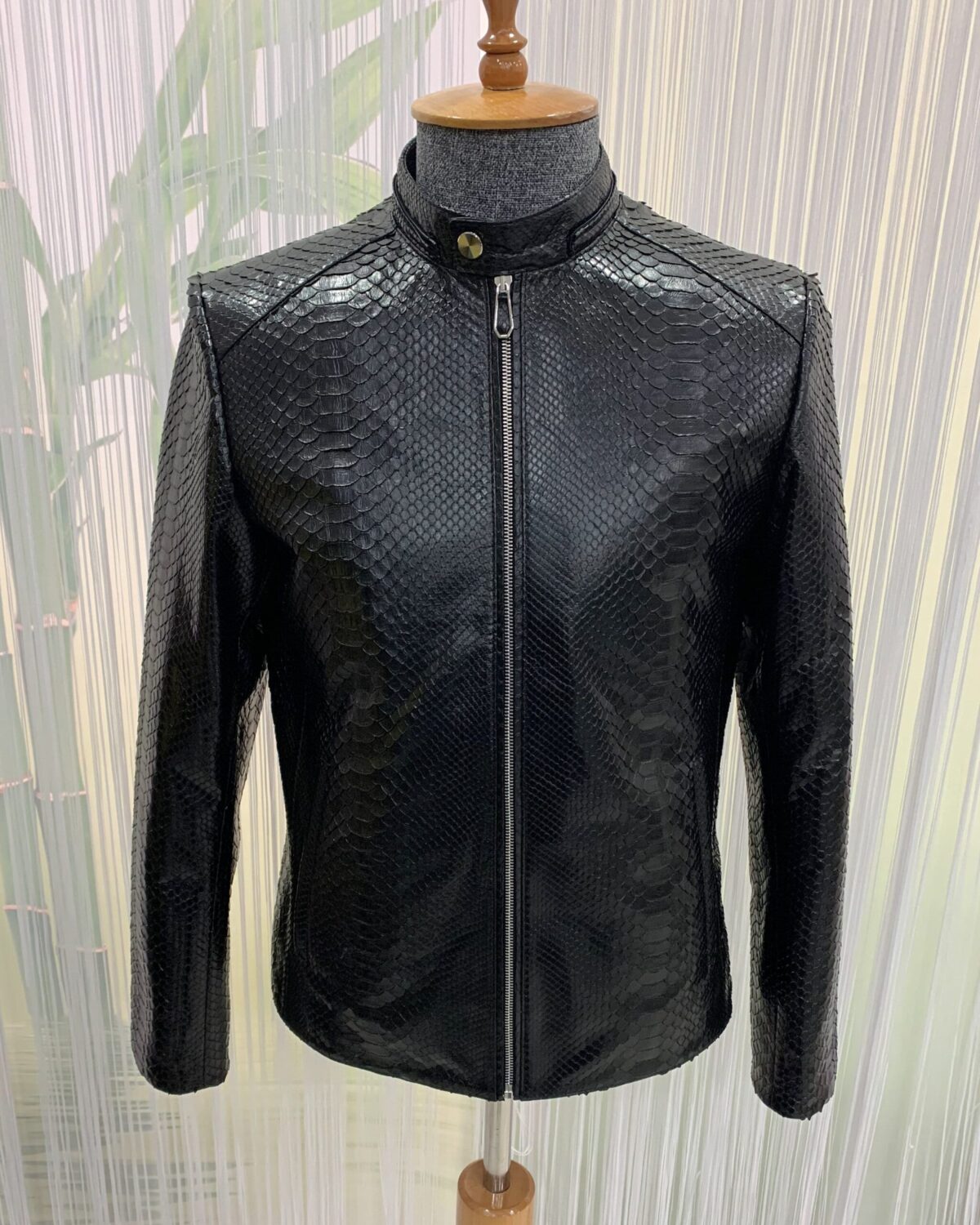 Genuine Python Leather Removable Real Fox Fur Hooded Handmade Jacket For Men