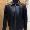 695e59e259f447123fa5209e.jpg Men's Real Python Skin Trim Genuine Leather Black Luxury Bomber Jacket