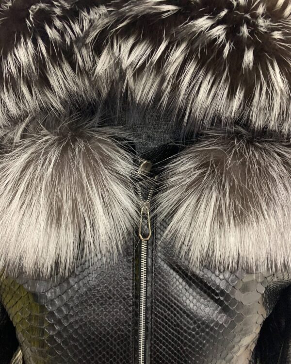 Genuine Python Leather Removable Real Fox Fur Hooded Handmade Jacket For Men