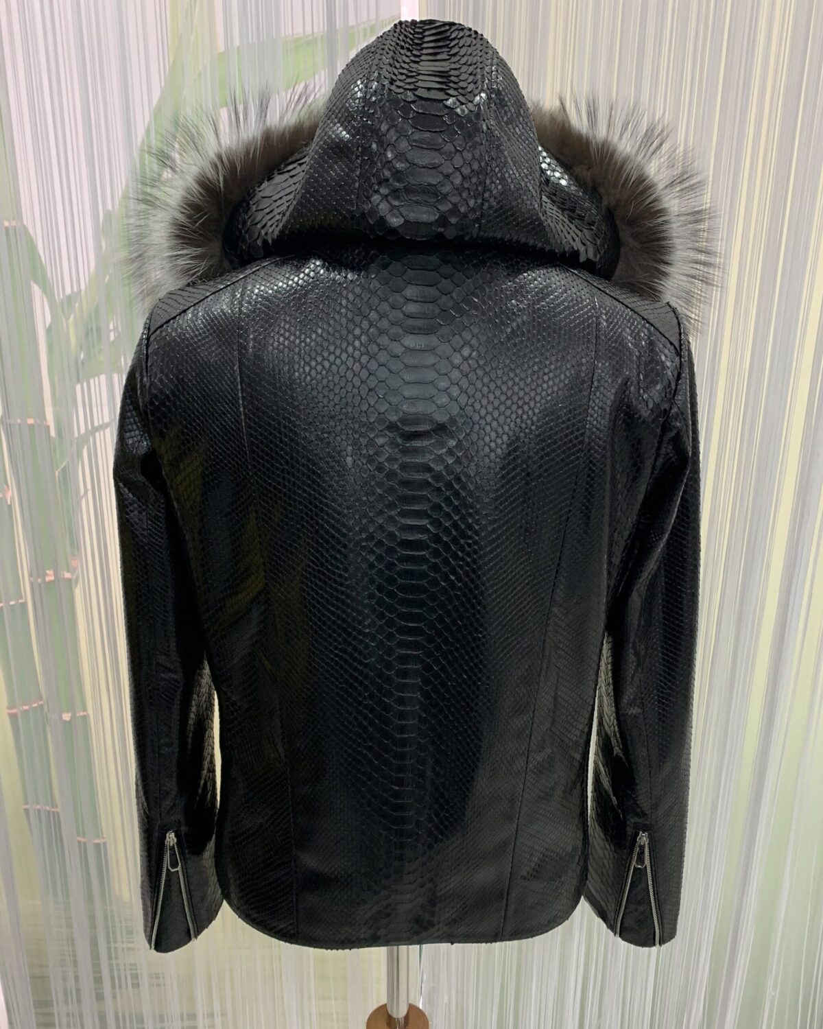 Genuine Python Leather Removable Real Fox Fur Hooded Handmade Jacket For Men
