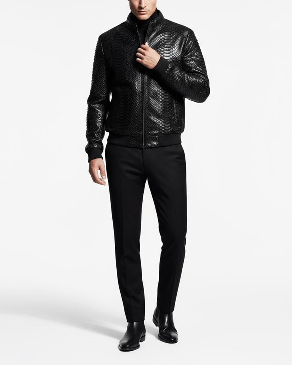 Genuine Python Leather Men's Exotic Snake Skin Black Luxury Jacket