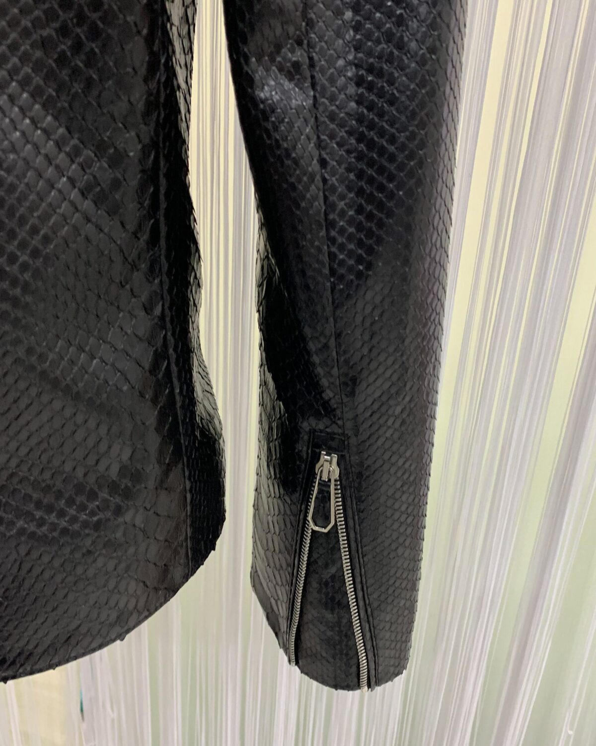 Genuine Python Leather Removable Real Fox Fur Hooded Handmade Jacket For Men