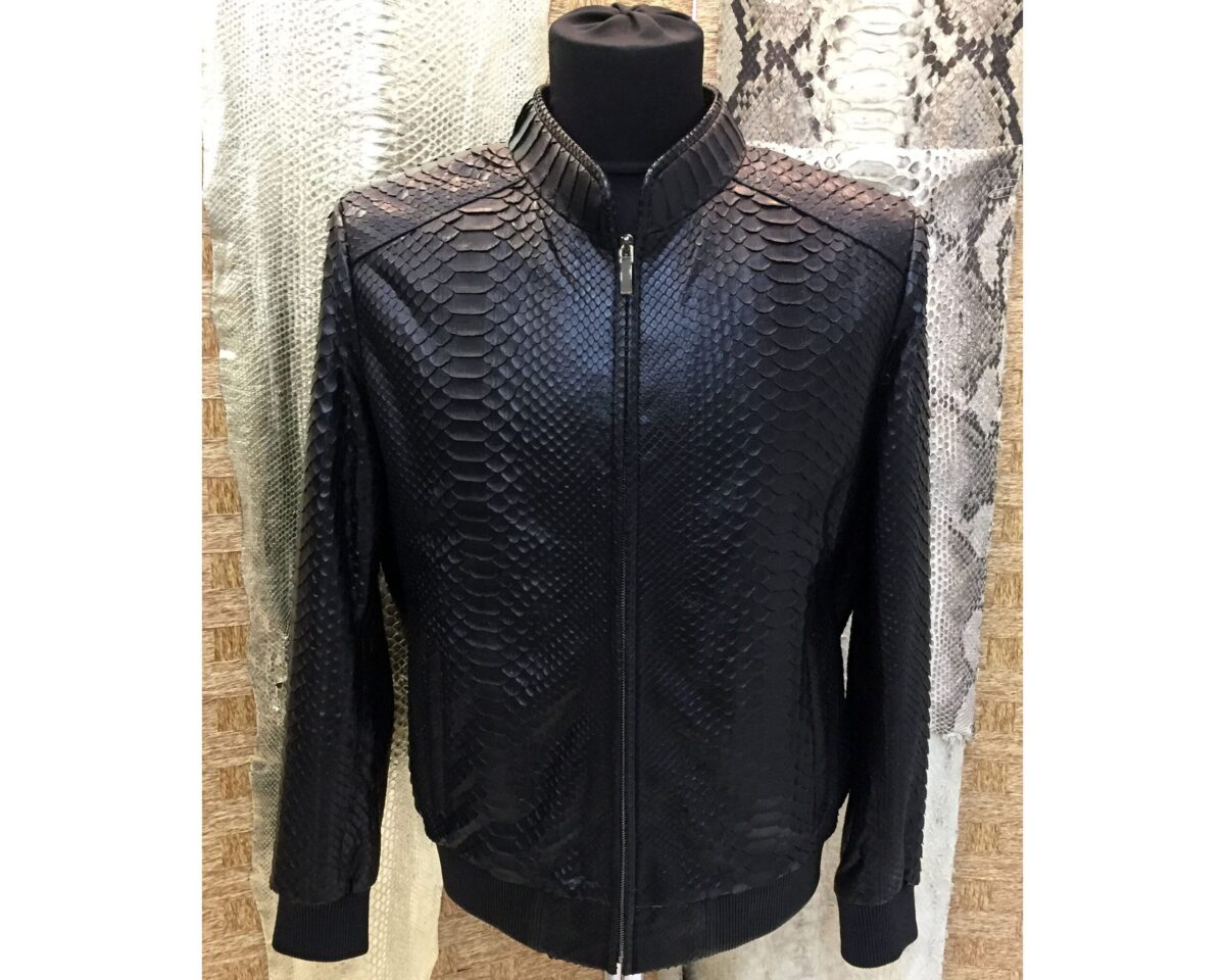Genuine Python Leather Men's Exotic Snake Skin Black Luxury Jacket