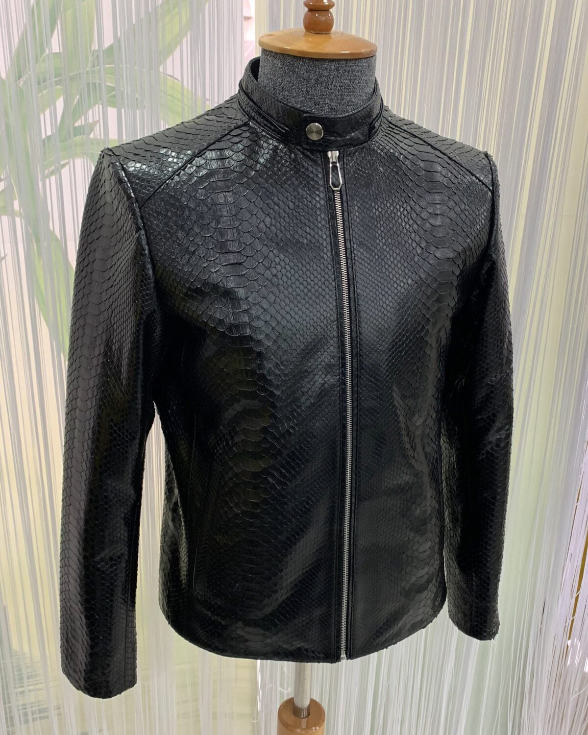 Genuine Python Leather Removable Real Fox Fur Hooded Handmade Jacket For Men