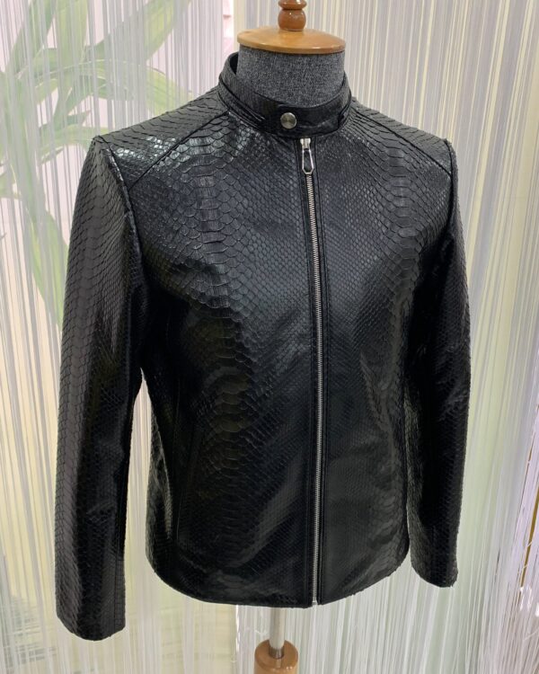 Genuine Python Leather Removable Real Fox Fur Hooded Handmade Jacket For Men