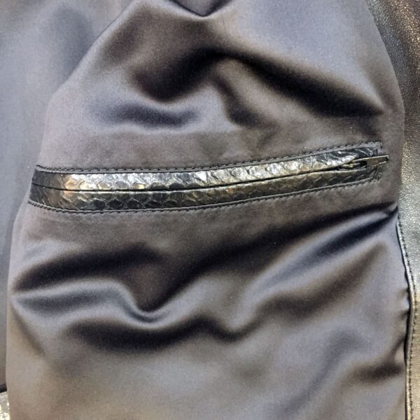 Men's Real Python Skin Trim Genuine Leather Black Luxury Bomber Jacket