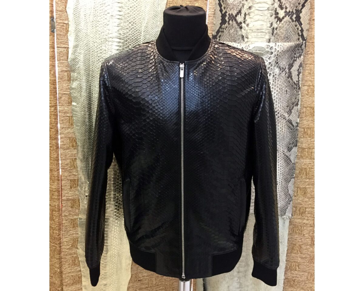Men's Genuine Python Leather Made To Measure Bespoke Black Bomber Jacket