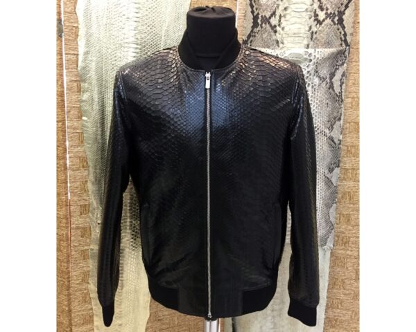 Men's Genuine Python Leather Made To Measure Bespoke Black Bomber Jacket