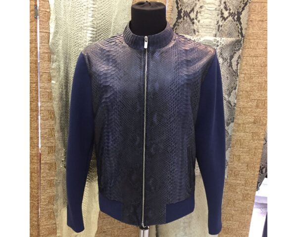 Genuine Python Leather Wool Men's Luxury Navy Blue Black Cardigan