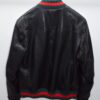 Men's Red Green Italian Color Stripes Black Textured Genuine Leather Bomber Jacket