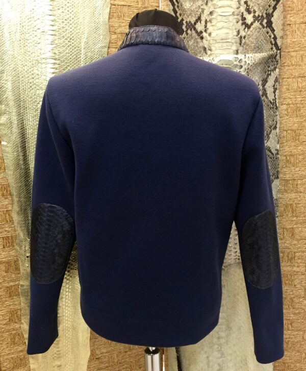 Genuine Python Leather Wool Men's Luxury Navy Blue Black Cardigan