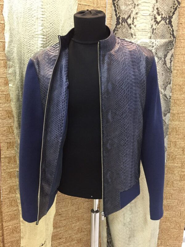 Genuine Python Leather Wool Men's Luxury Navy Blue Black Cardigan