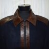 Men's Brown Real Python Trim Genuine Leather Navy Blue Metis Suede Jacket