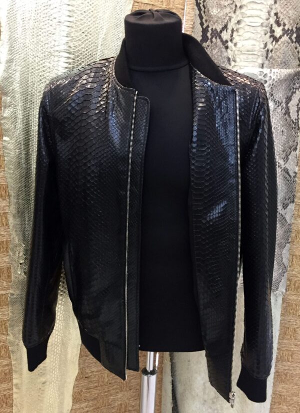 Men's Genuine Python Leather Made To Measure Bespoke Black Bomber Jacket