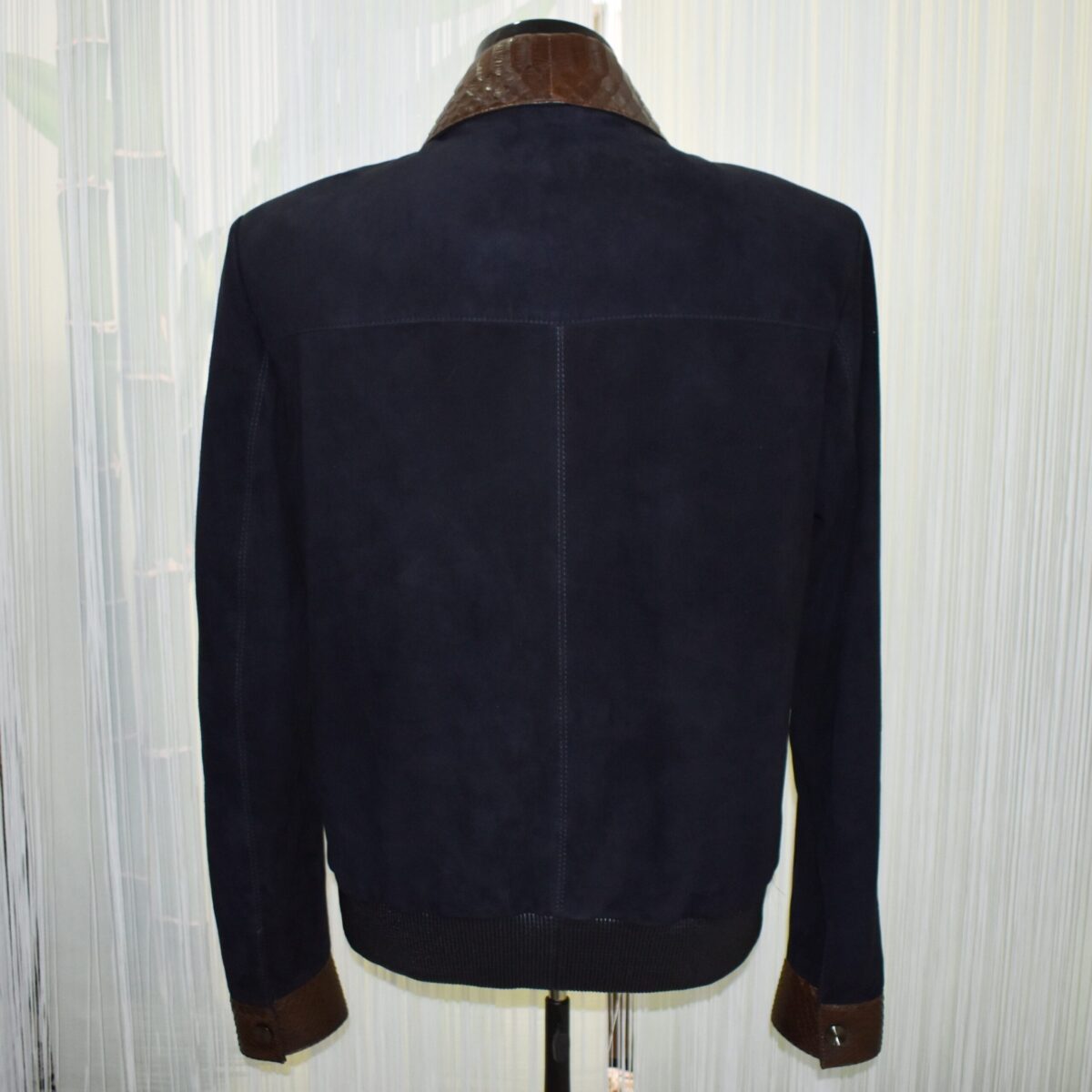 Navy Metis Suede Jacket with Brown Python Trim