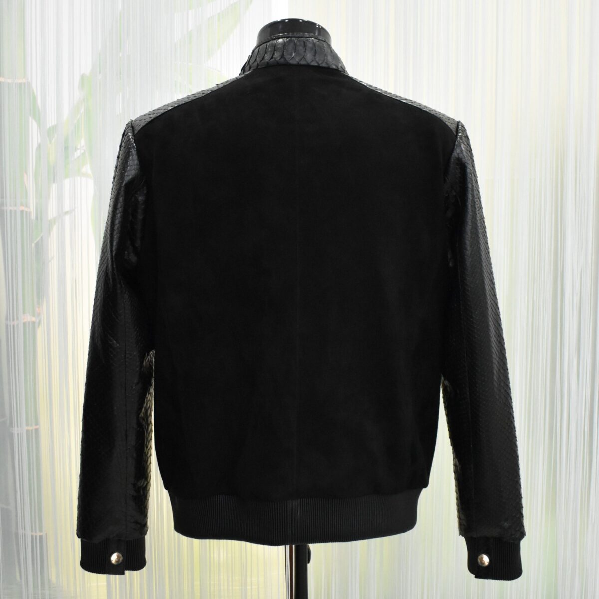 Black Suede Jacket with Python Sleeves