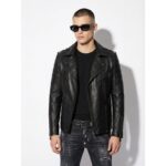 Men's Real Python Skin Trim Genuine Leather Black Luxury Motorcycle Biker Jacket