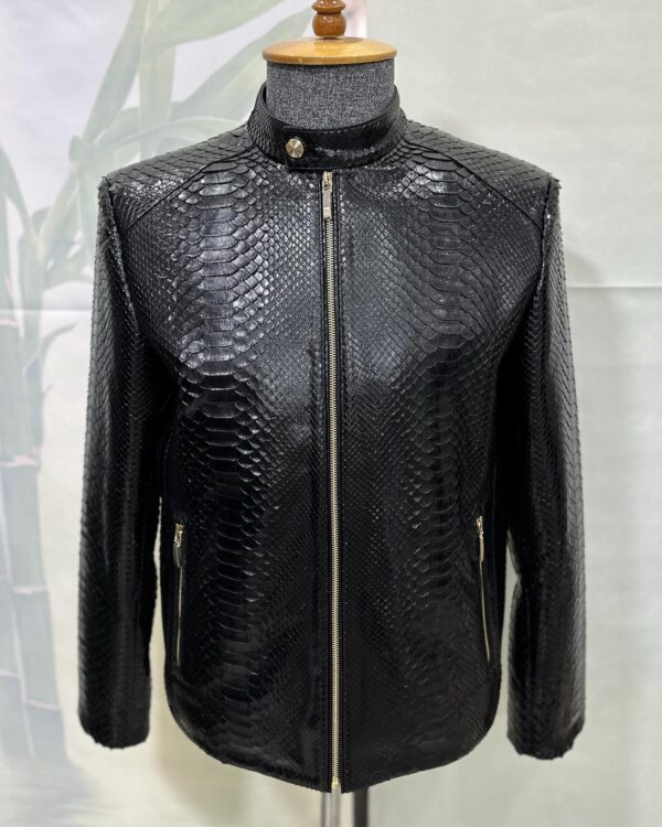Luxury Men's Black Python Leather Genuine Snake Skin Exotic Moto Jacket