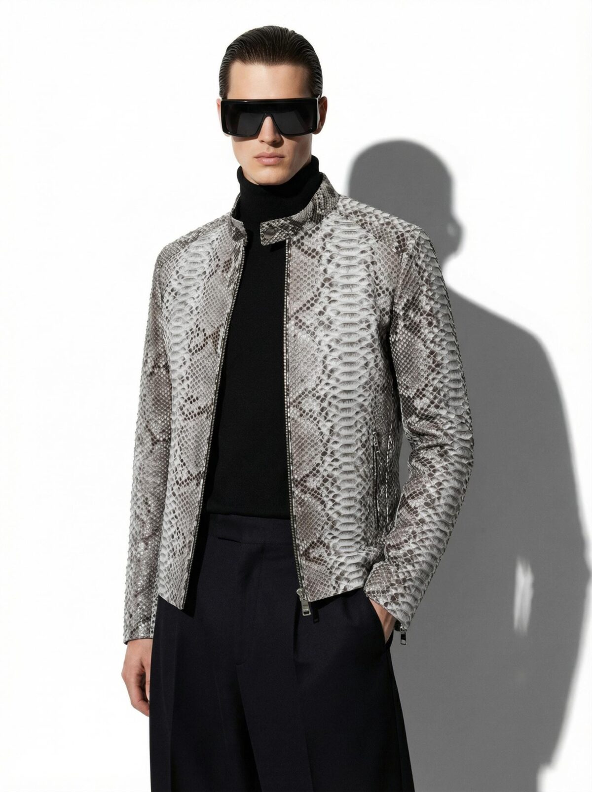695e59f059f447123fa54838.jpg Luxury Men's Black Python Leather Genuine Snake Skin Exotic Moto Jacket