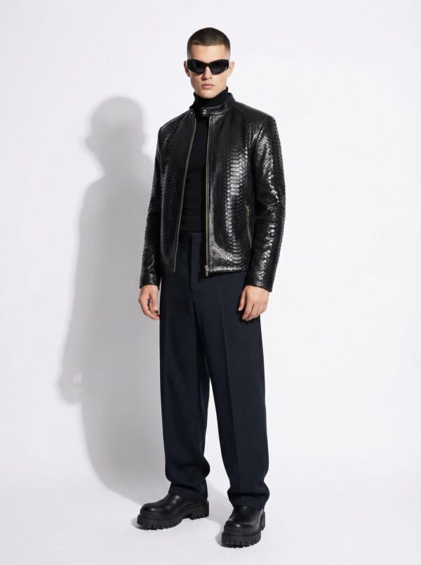 Luxury Men's Black Python Leather Genuine Snake Skin Exotic Moto Jacket