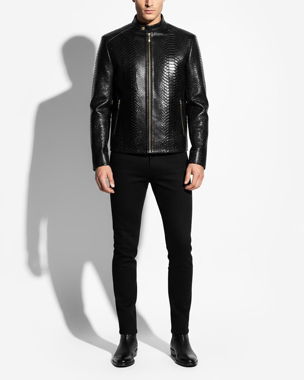 695e59f159f447123fa54aa6.jpg Luxury Men's Black Python Leather Genuine Snake Skin Exotic Moto Jacket