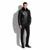 Men's Black Python Leather Removable Mink Fur Collar Exotic Snake Skin Jacket