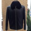 Men's Black Python Leather Removable Mink Fur Collar Exotic Snake Skin Jacket