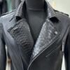 695e59f259f447123fa54eeb.jpg Men's Real Python Skin Trim Genuine Leather Black Luxury Motorcycle Biker Jacket