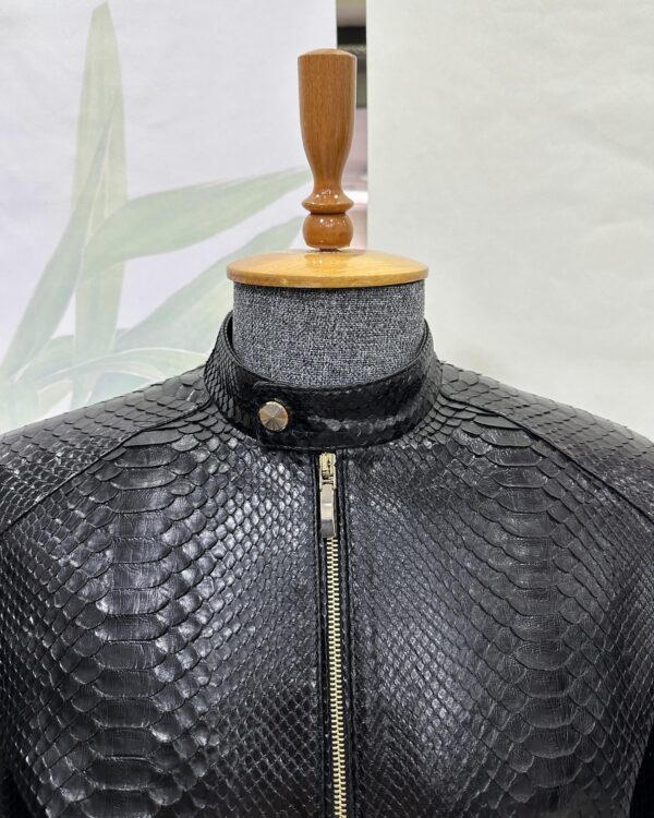 Luxury Men's Black Python Leather Genuine Snake Skin Exotic Moto Jacket