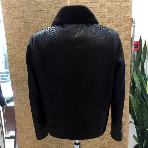 Men's Black Python Leather Removable Mink Fur Collar Exotic Snake Skin Jacket