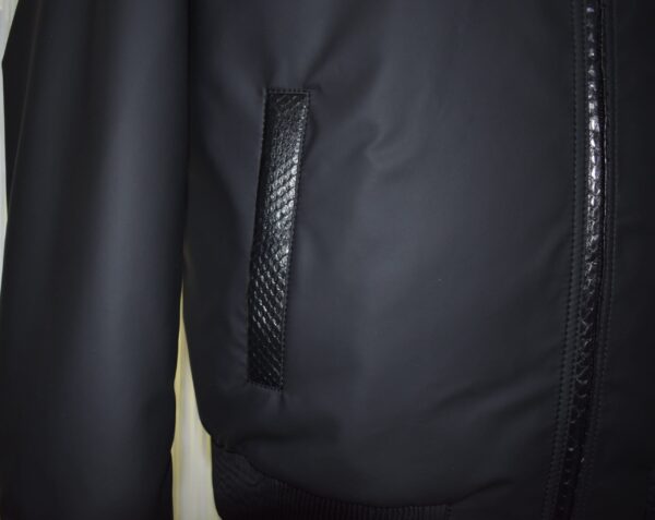 Men's Real Python Leather Trim Waterproof Fabric Luxury Bomber Jacket