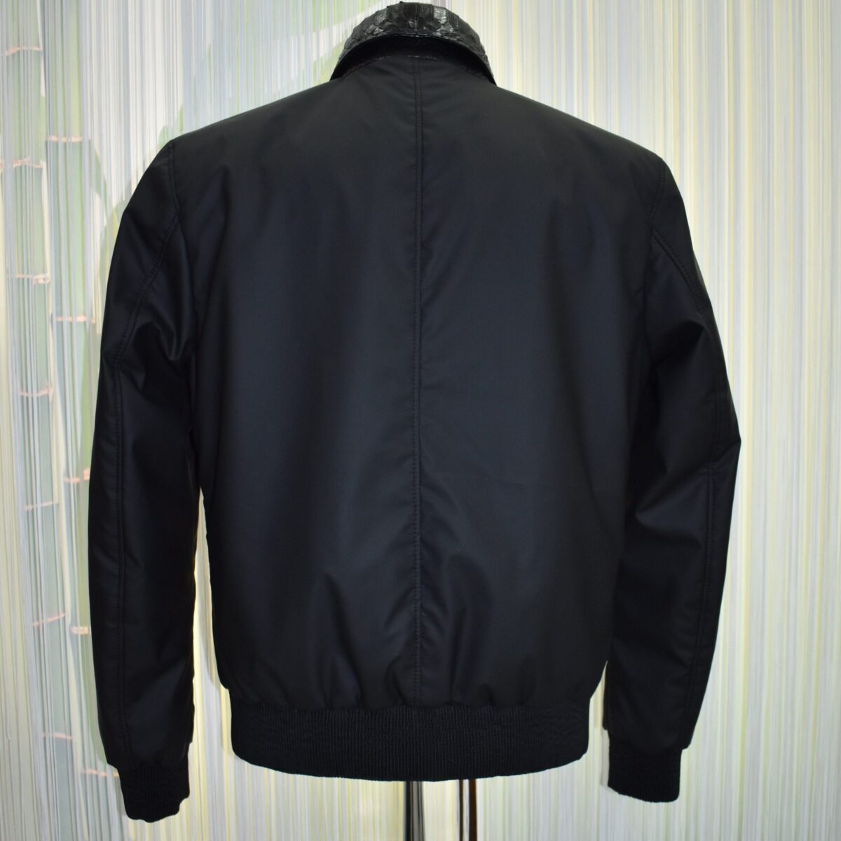 Men's Real Python Leather Trim Waterproof Fabric Luxury Bomber Jacket