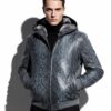 Genuine Python Leather Removable Real Rex Fur Lining Men's Grey Hoodie Jacket