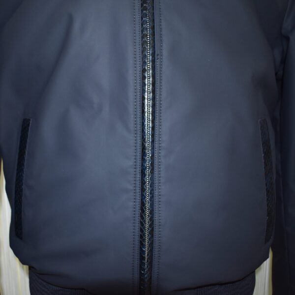 Men's Real Python Leather Trim Waterproof Fabric Luxury Bomber Jacket