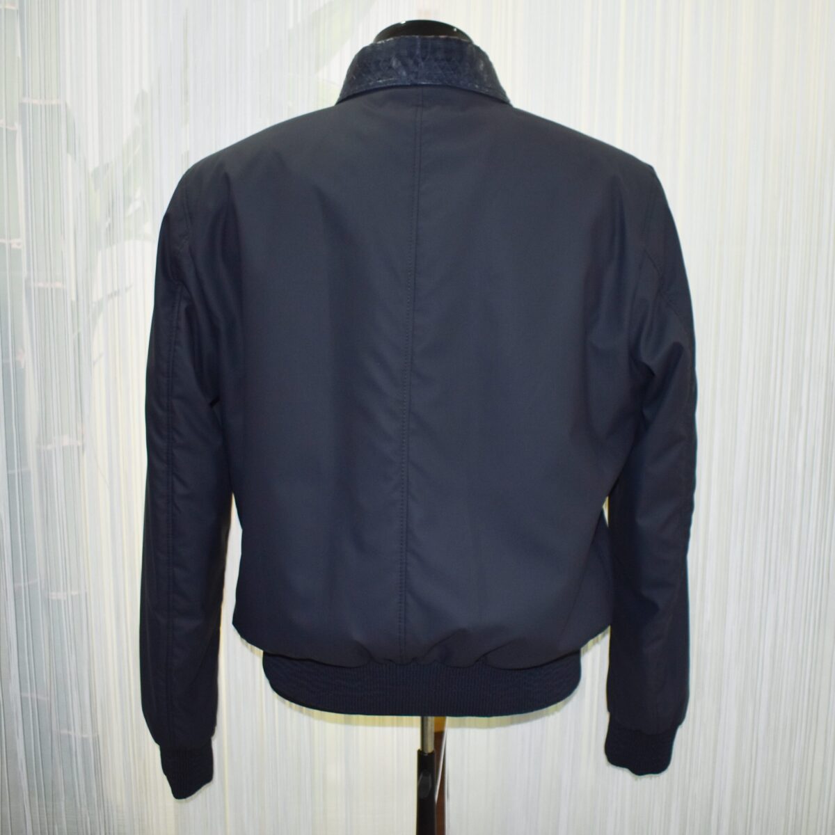 Men's Real Python Leather Trim Waterproof Fabric Luxury Bomber Jacket