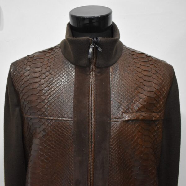 Genuine Python Leather Luxury Suede Trim Wool Cardigan