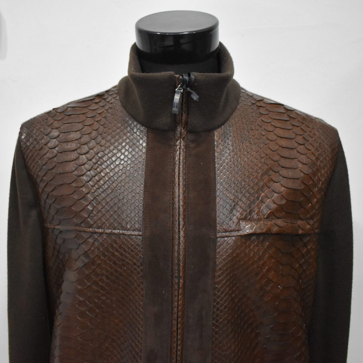 Wool Cardigan with Python and Suede Trim