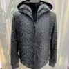 Genuine Python Leather Removable Real Rex Fur Lining Men's Grey Hoodie Jacket
