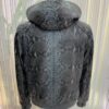Genuine Python Leather Removable Real Rex Fur Lining Men's Grey Hoodie Jacket