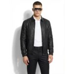 Genuine Ostrich Quill Leather Men's Black Luxury Handmade Bomber Jacket