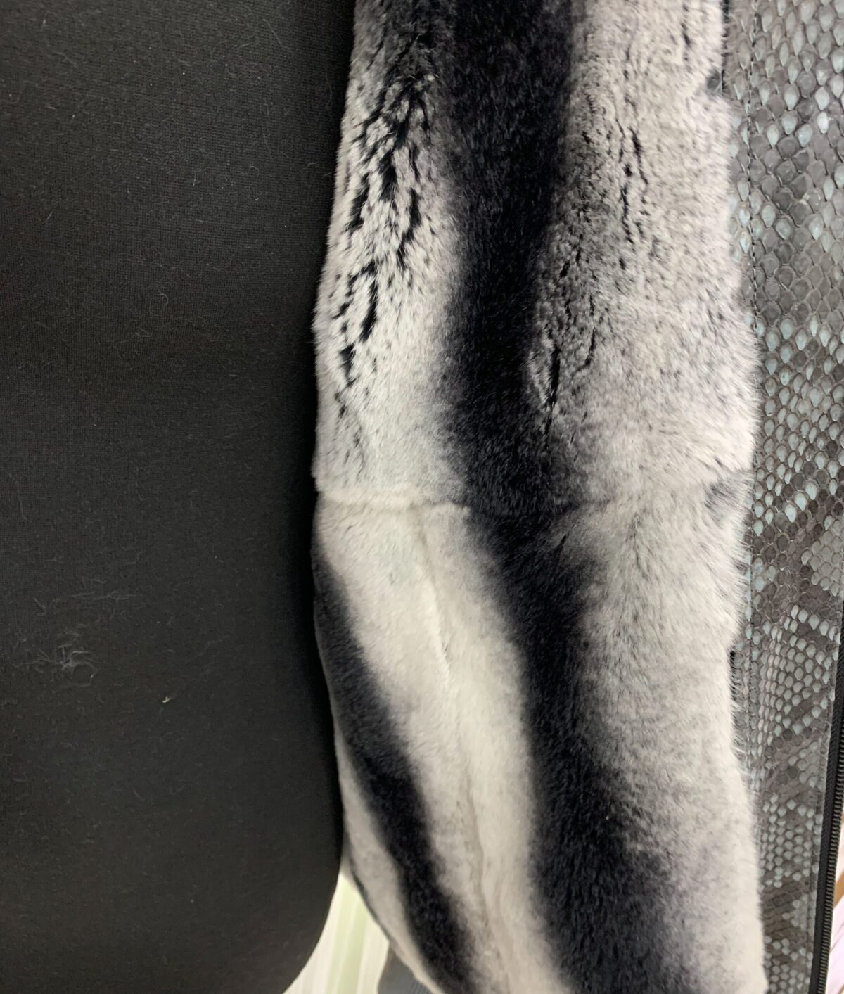 Genuine Python Leather Removable Real Rex Fur Lining Men's Grey Hoodie Jacket